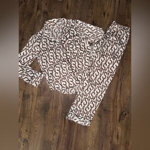 Victoria’s Secret Satin Leopard Print VS Pajama Set with Long Sleeve Top & Pants